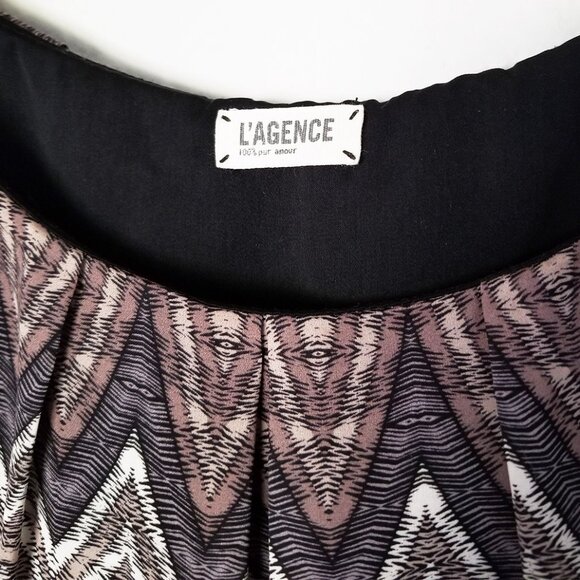 L'AGENCE Print Pleated Satin Fit & Flare Dress Size 6 Nordstrom $495 Aztec Silky - Picture 7 of 16